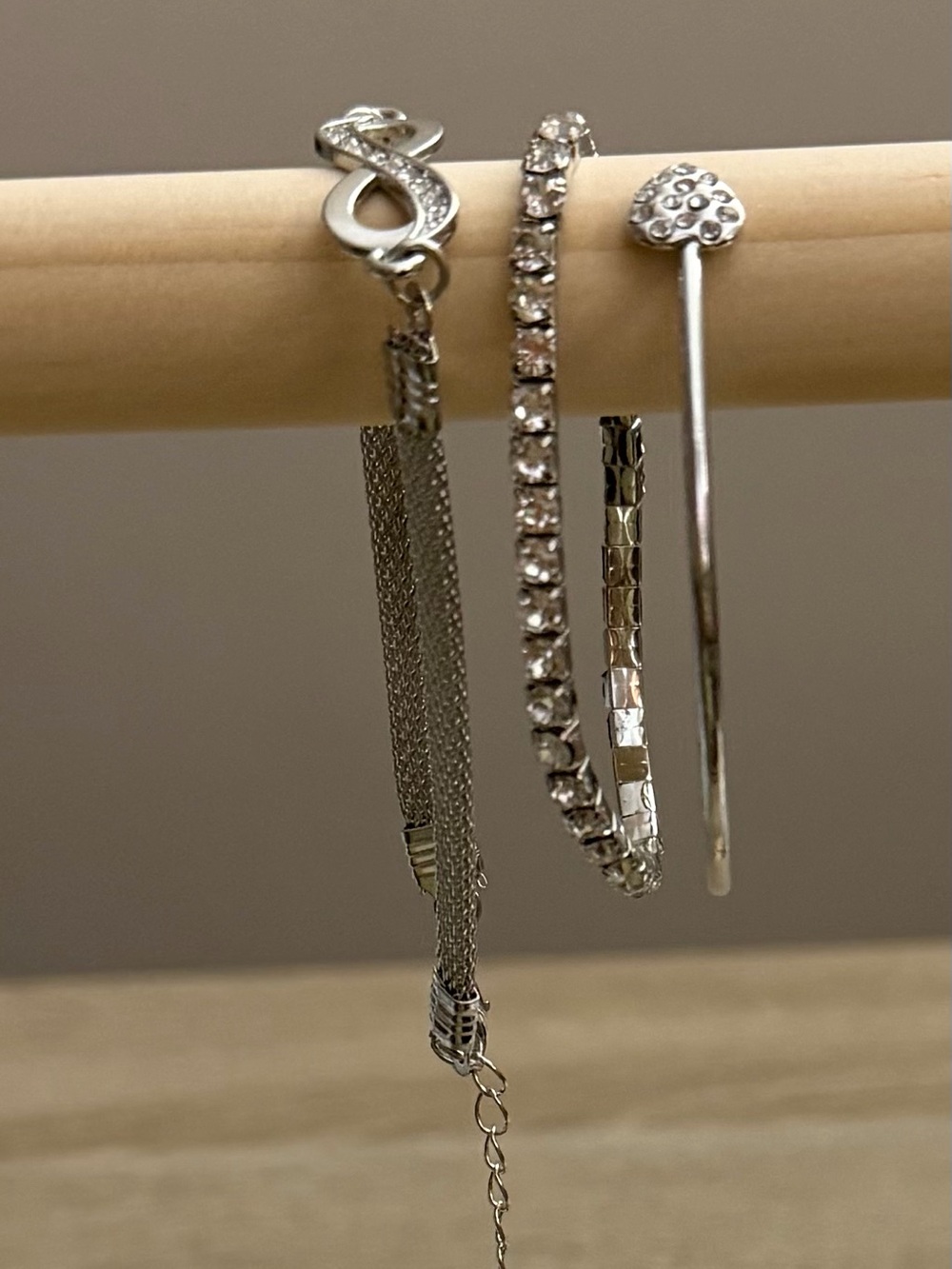 5-Piece Silver Tone Rhinestone Bracelet Bundle | Infinity, Heart & Crystal NWOT - Picture 6 of 7